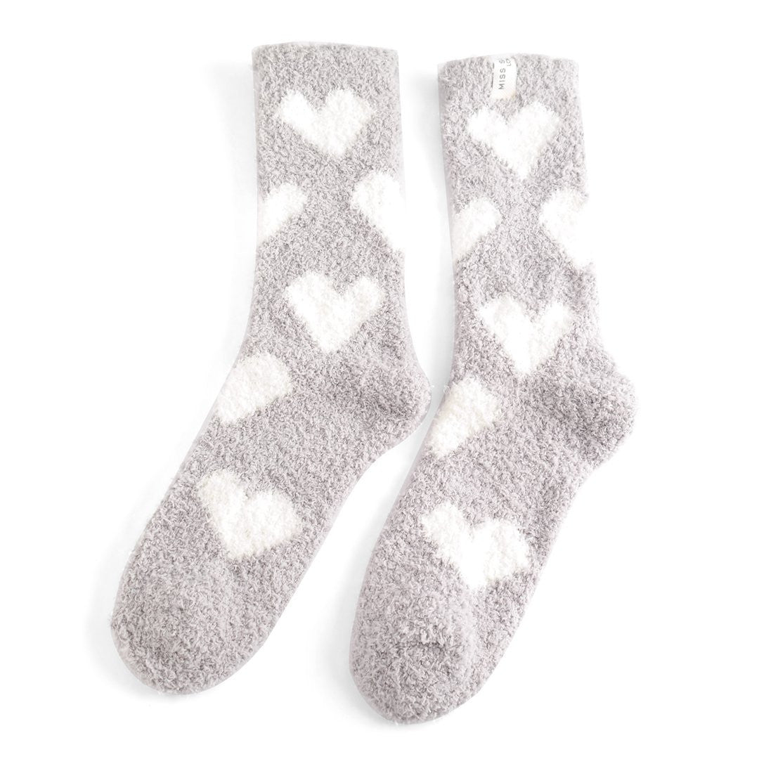 Grey Heart Fluffy Socks