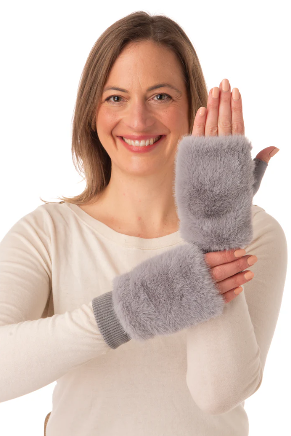 Grey Faux Fur Mittens