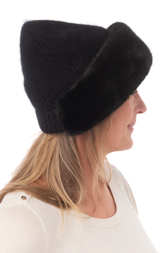 Black Faux Fur Trim Beanie