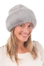 Load image into Gallery viewer, Grey Faux Fur Trim Beanie
