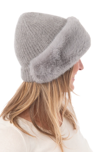 Grey Faux Fur Trim Beanie