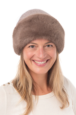 Load image into Gallery viewer, Mocha Faux Fur Trim Beanie

