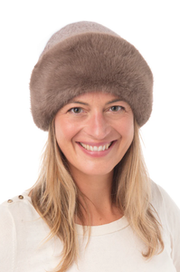 Mocha Faux Fur Trim Beanie