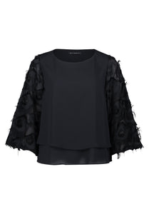 Black Mesh Sleeve Blouse