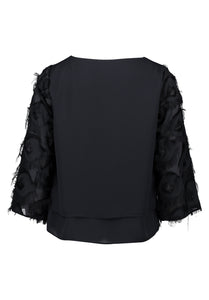 Black Mesh Sleeve Blouse