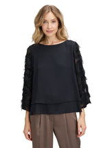 Load image into Gallery viewer, Black Mesh Sleeve Blouse

