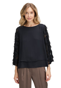 Black Mesh Sleeve Blouse