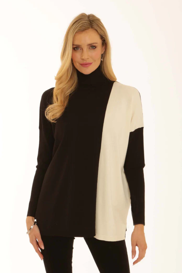 Black Colour Block Poncho