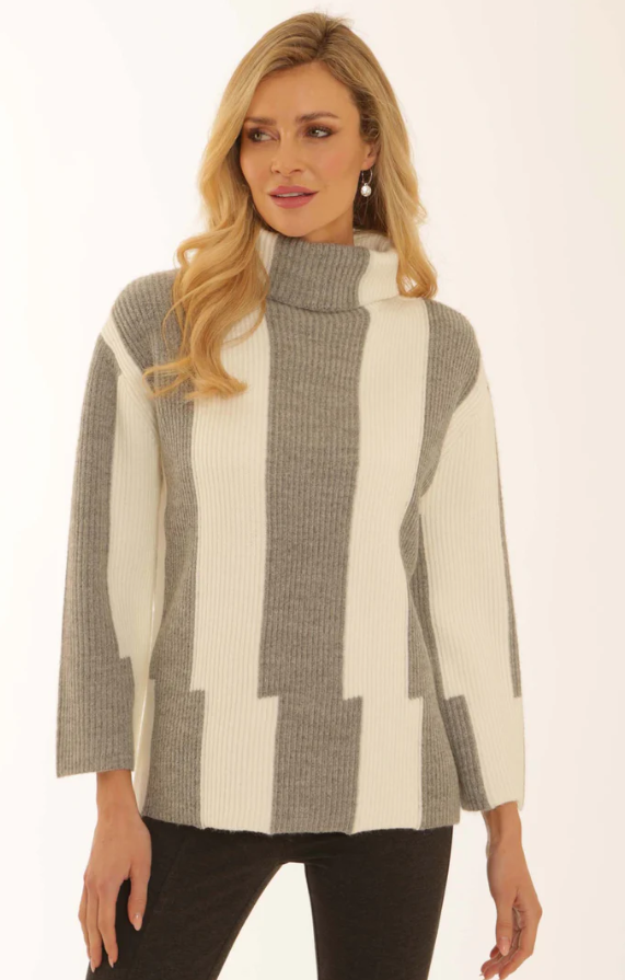 Grey Stripe Roll Neck