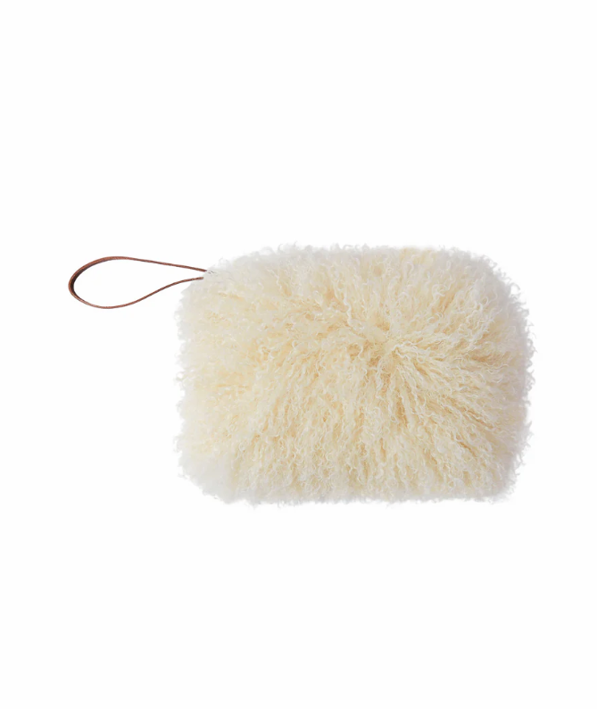 Cream Faux Fur Pouch Bag