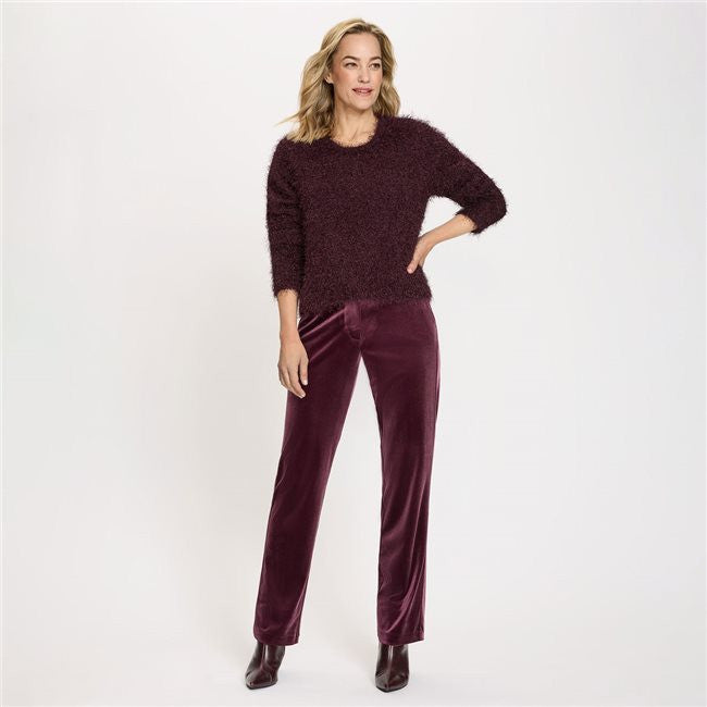 Wine Mona Fit Velvet Trousers