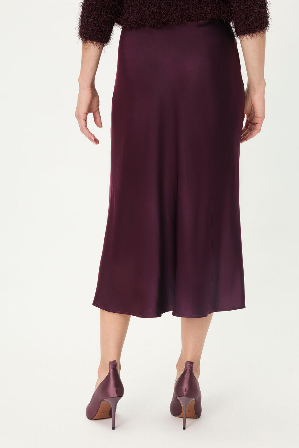 Wine Satin Midi Skirt