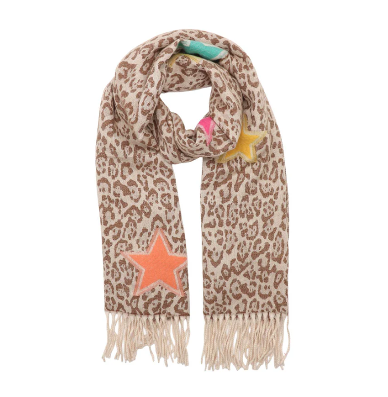 Leopard Print Scarf With Stars