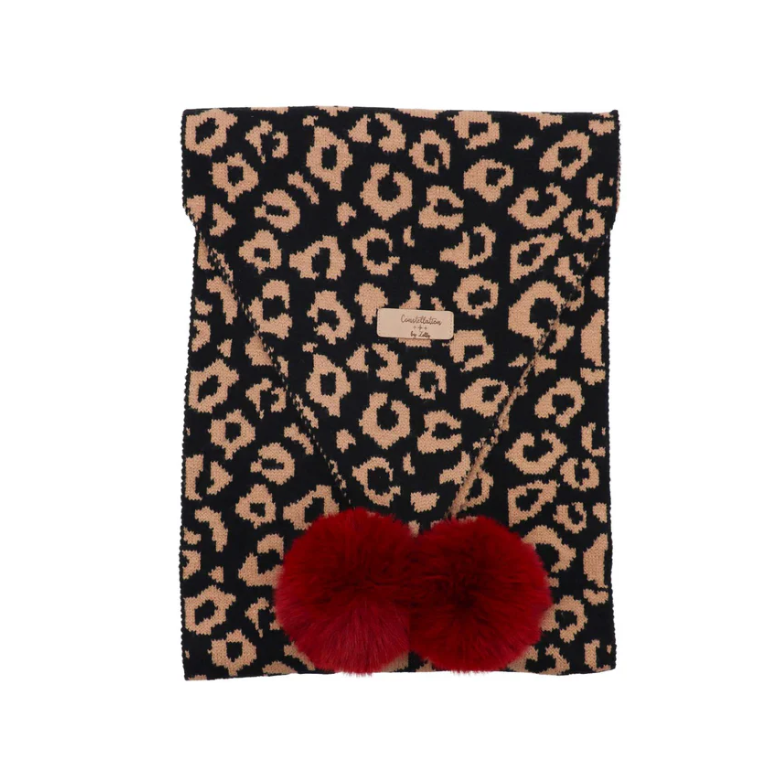 Pom Pom Animal Print Scarf