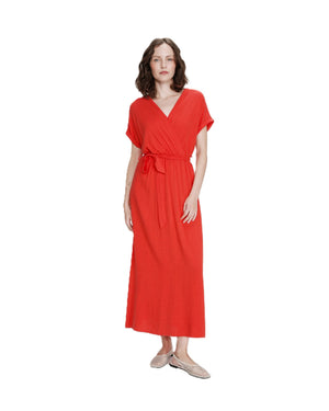 Coral Long Wrap Dress