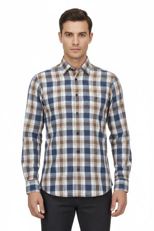 Brown Multi Check Print Shirt
