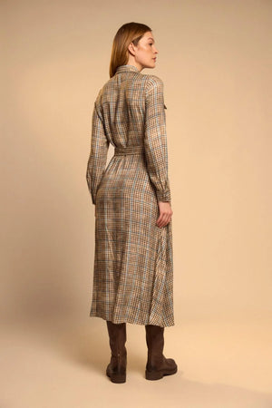 Camel Houndstooth Printed Dress