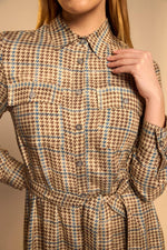Load image into Gallery viewer, Camel Houndstooth Printed Dress
