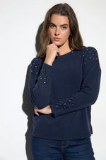 Load image into Gallery viewer, Navy Metallic Applique Detail Jumper
