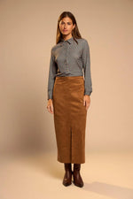 Load image into Gallery viewer, Camel Faux Suede Skirt
