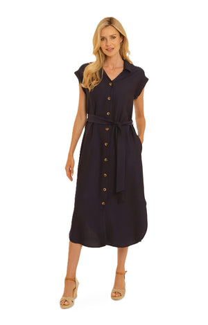 Navy Solid Shirt Dress