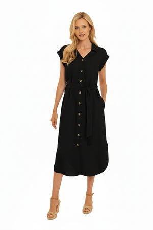 Black Solid Shirt Dress