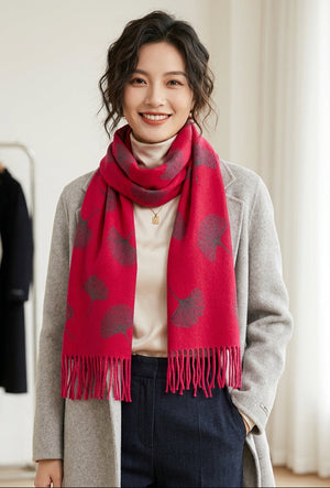 Magenta Ginkgo Leaf Scarf