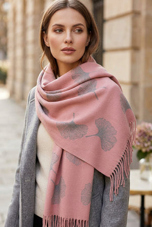 Pink Ginkgo Leaf Scarf
