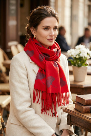 Red Ginkgo Leaf Scarf