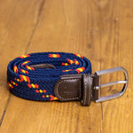 Load image into Gallery viewer, Swole Panda Woven Belt Blue Yellow Diagonal Stripe
