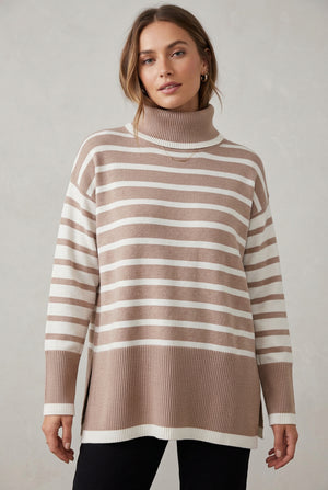 Oatmeal Cowl Neck Stripe Jumper