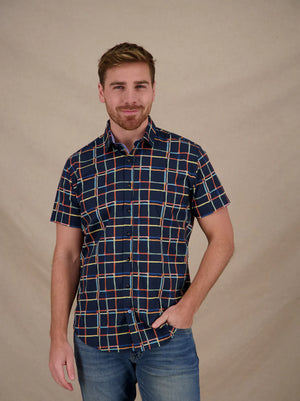 Navy Line Grid Print Shirt