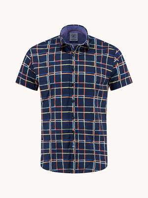 Navy Line Grid Print Shirt