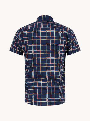 Navy Line Grid Print Shirt