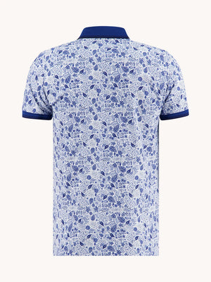 Cobalt Flower Lines Polo Shirt
