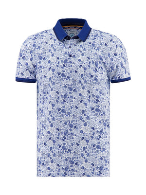 Cobalt Flower Lines Polo Shirt