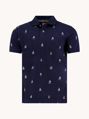 Navy Sailing Boats Polo Shirt