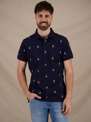 Navy Sailing Boats Polo Shirt