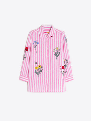 Pink Embroidered Flowers Shirt
