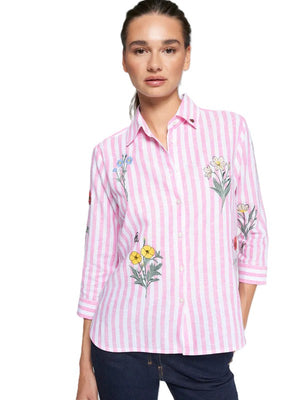 Pink Embroidered Flowers Shirt