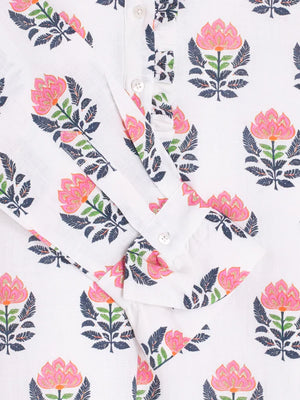 Pink Floral Linen Dress