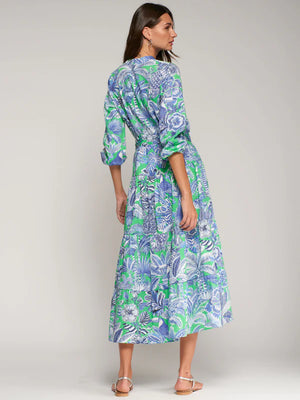 Green Tropical Print Dress