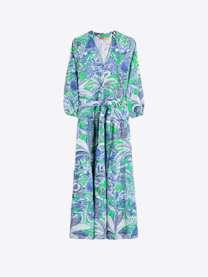 Green Tropical Print Dress
