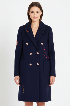 Navy Love Embroidered Coat