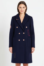 Load image into Gallery viewer, Navy Love Embroidered Coat
