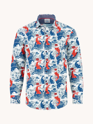 Navy Koi Fish Print Shirt