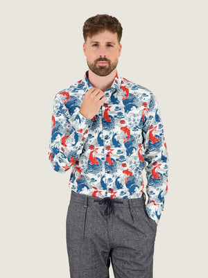 Navy Koi Fish Print Shirt