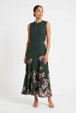 Green Floral Geometric Print Dress