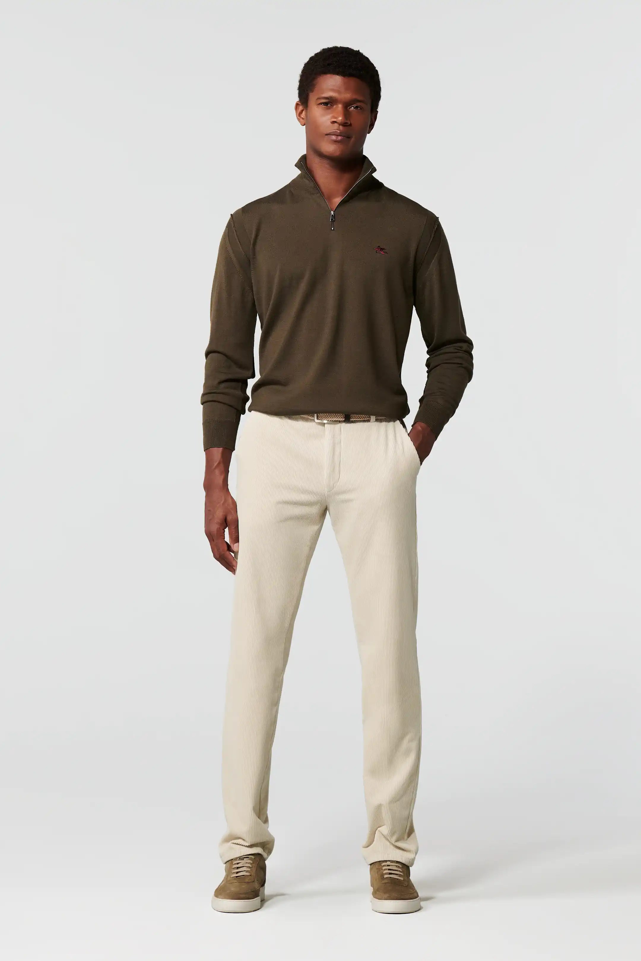 Beige Corduroy Trousers Regular Leg