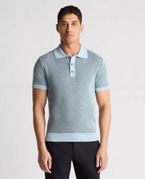Blue Plaited Knit Polo Shirt